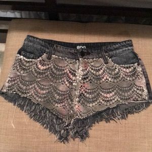 BDG brand denim shorts with lace design